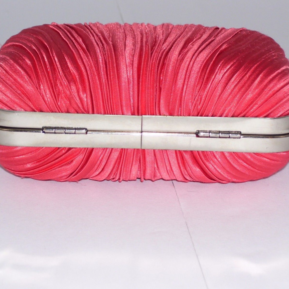 Sasha Coral Satin Pleated Evening Handbag - Picture 8 of 8